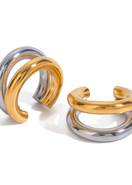 Jieding stainless steel double C piercing, ear bone clip, high-end niche earrings, titanium steel, non-fading ear jewelry, cross-border