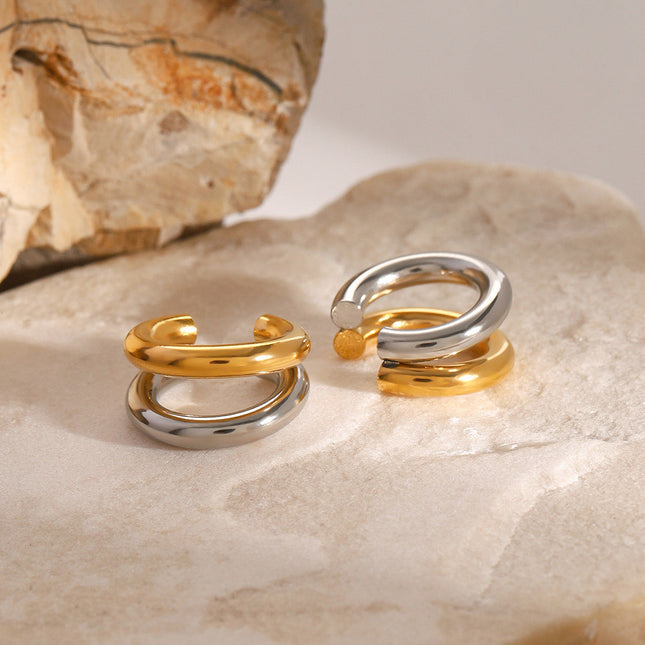 Jieding stainless steel double C piercing, ear bone clip, high-end niche earrings, titanium steel, non-fading ear jewelry, cross-border