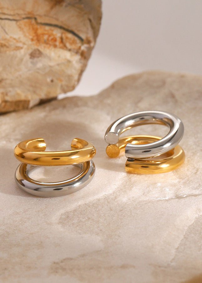 Jieding stainless steel double C piercing, ear bone clip, high-end niche earrings, titanium steel, non-fading ear jewelry, cross-border