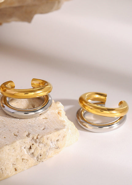 Jieding stainless steel double C piercing, ear bone clip, high-end niche earrings, titanium steel, non-fading ear jewelry, cross-border