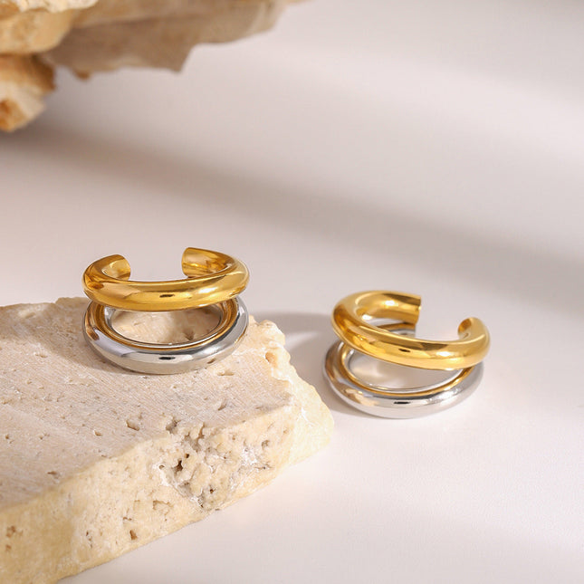 Jieding stainless steel double C piercing, ear bone clip, high-end niche earrings, titanium steel, non-fading ear jewelry, cross-border