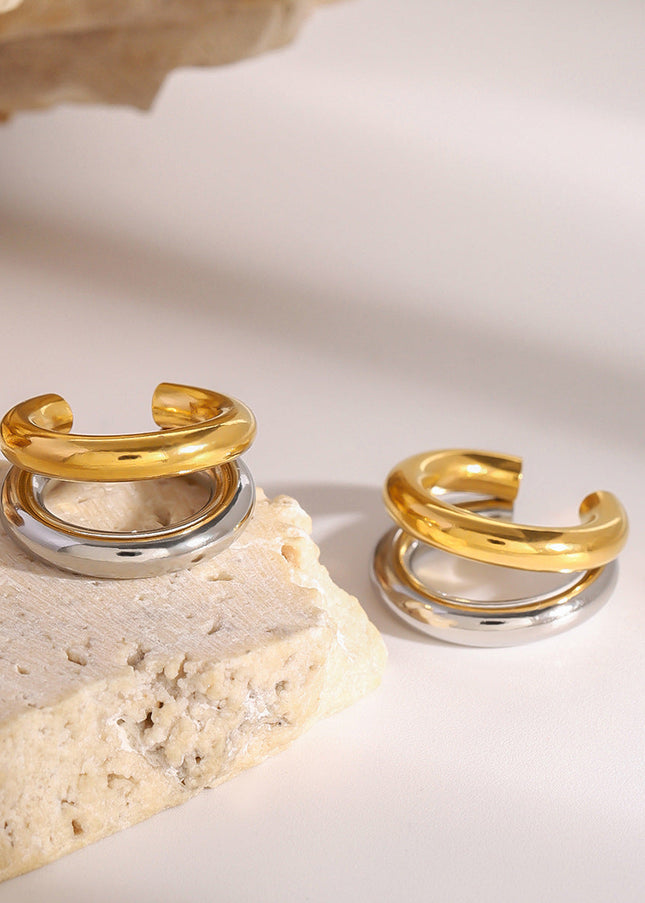 Jieding stainless steel double C piercing, ear bone clip, high-end niche earrings, titanium steel, non-fading ear jewelry, cross-border