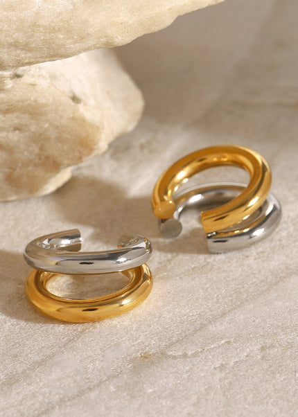 Jieding stainless steel double C piercing, ear bone clip, high-end niche earrings, titanium steel, non-fading ear jewelry, cross-border