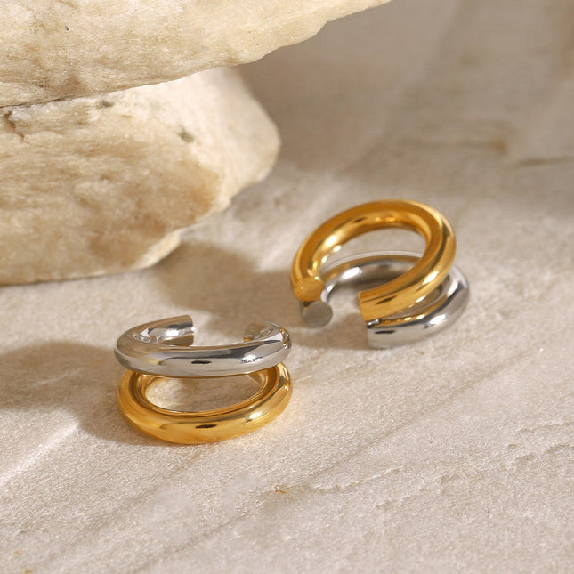 Jieding stainless steel double C piercing, ear bone clip, high-end niche earrings, titanium steel, non-fading ear jewelry, cross-border