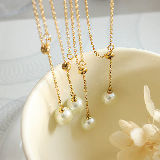 Hong Kong style ins, trendy gentle and pleasant, imitation pearl draw-on buckle design, tassel adjustable, a variety of wearing necklaces