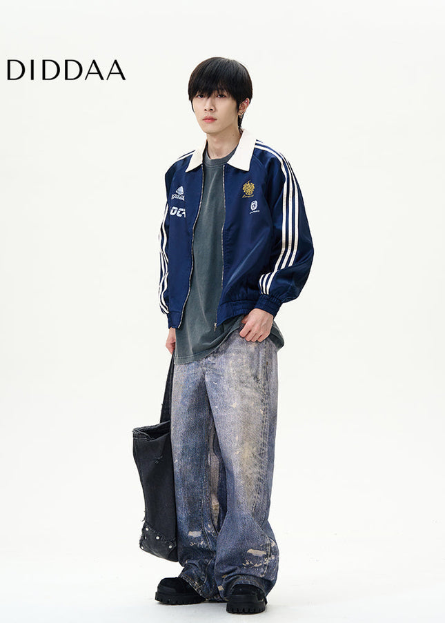 Blue 3D Digital Wide-Leg Jeans for Couples - Women’s Jeans