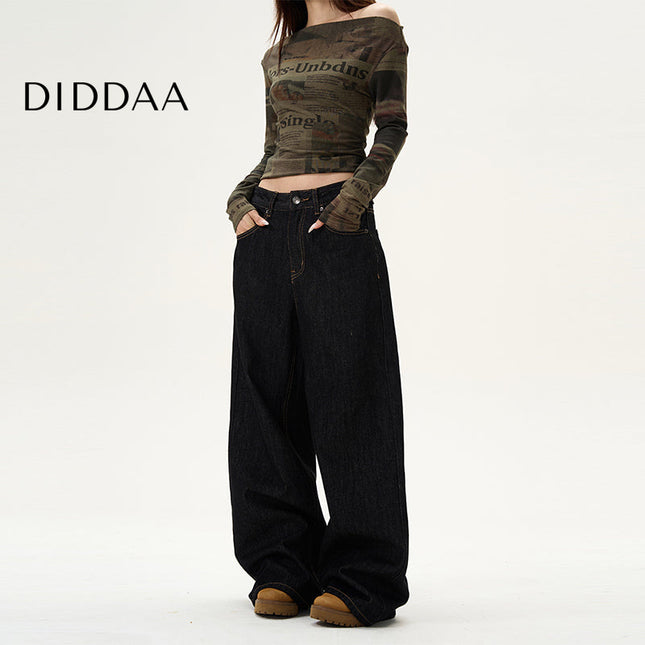 Blue American Retro Loose Wide-Leg Jeans for Men - S / Black - Women’s Jeans