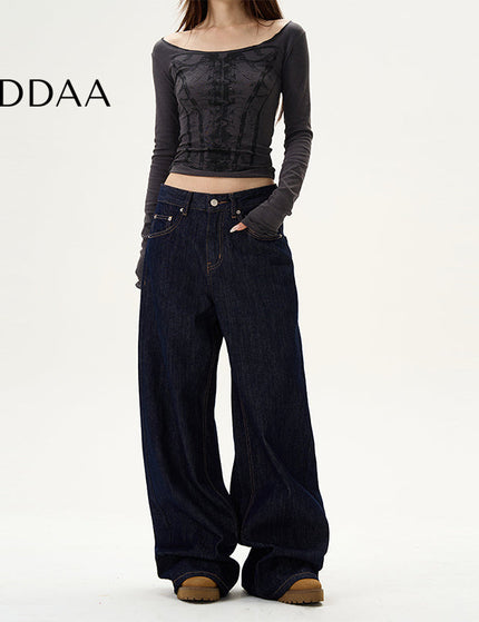 Blue American Retro Loose Wide-Leg Jeans for Men - S / Dark Blue - Women’s Jeans