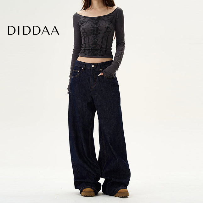 Blue American Retro Loose Wide-Leg Jeans for Men - S / Dark Blue - Women’s Jeans