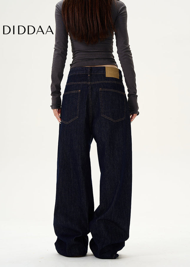 Blue American Retro Loose Wide-Leg Jeans for Men - Women’s Jeans