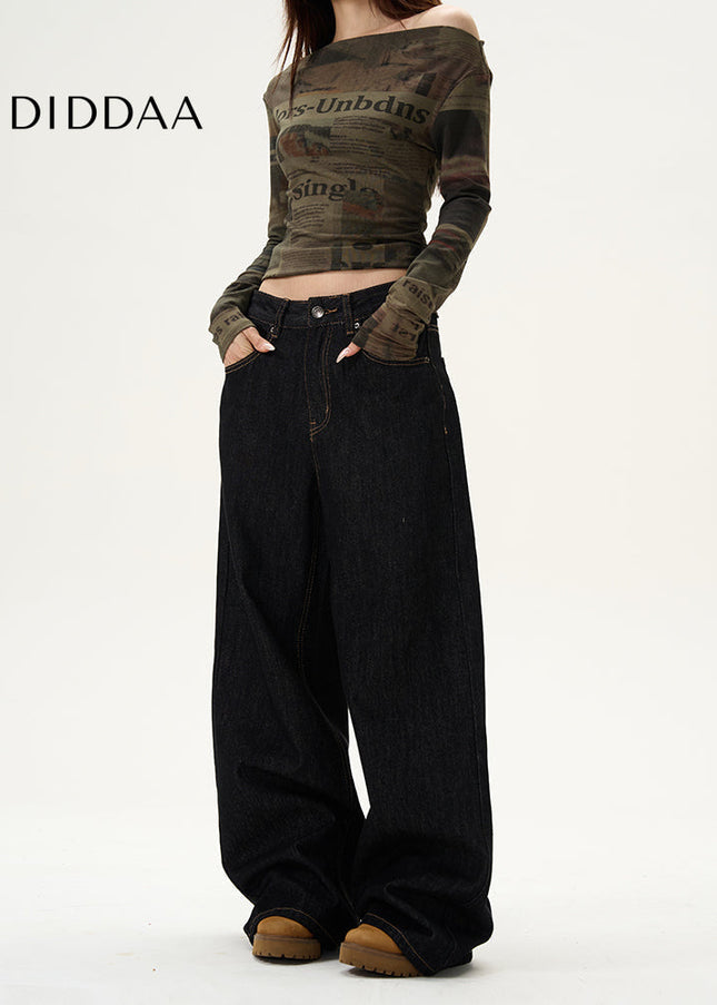 Blue American Retro Loose Wide-Leg Jeans for Men - Women’s Jeans