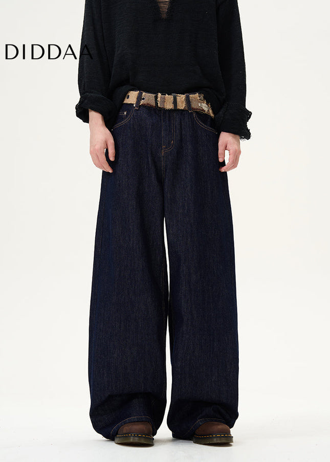 Blue American Retro Loose Wide-Leg Jeans for Men - Women’s Jeans