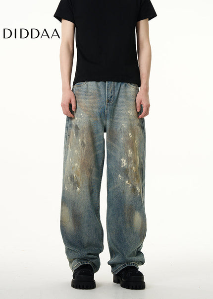 Blue American Retro Spray Paint Wasteland Jeans - Women’s Jeans