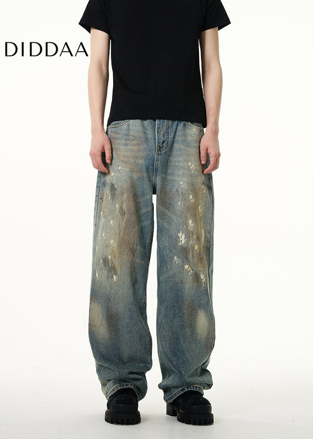 Blue American Retro Spray Paint Wasteland Jeans - Women’s Jeans