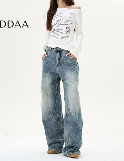 Blue American Retro Washed Straight Jeans - S / Mid Blue - Women’s Jeans