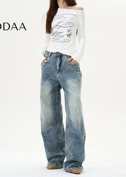 Blue American Retro Washed Straight Jeans - S / Mid Blue - Women’s Jeans