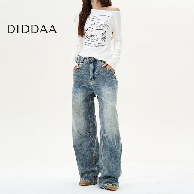 Blue American Retro Washed Straight Jeans - S / Mid Blue - Women’s Jeans