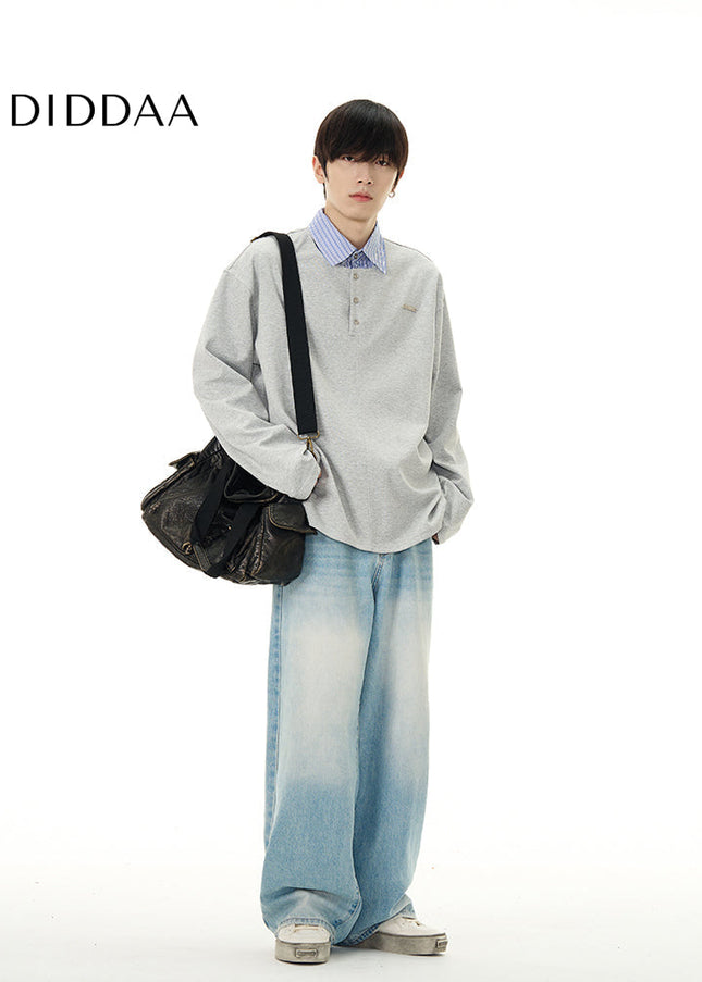 Blue American Retro Whiskering Wide-Leg Jeans - Women’s Jeans