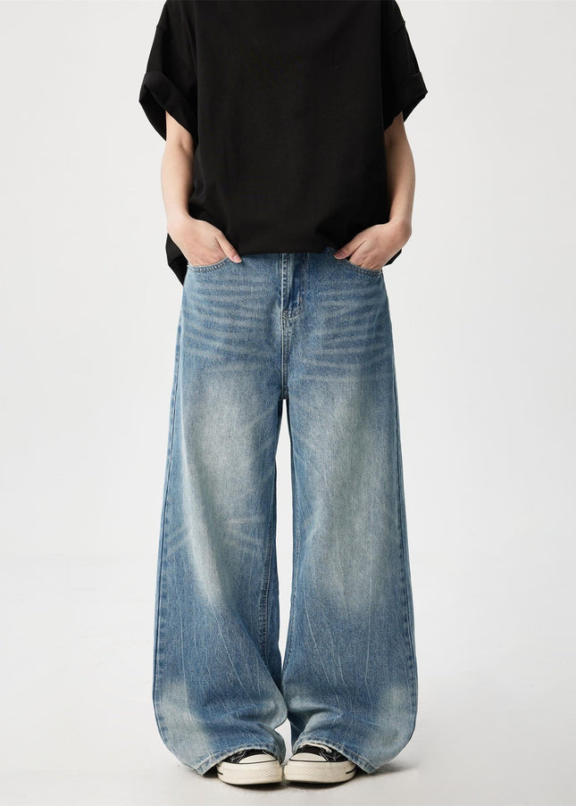 Blue American Retro Wide Leg Jeans for Men and Women - Men’s Jeans