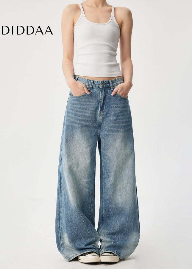 Blue American Retro Wide Leg Jeans for Men and Women - Men’s Jeans