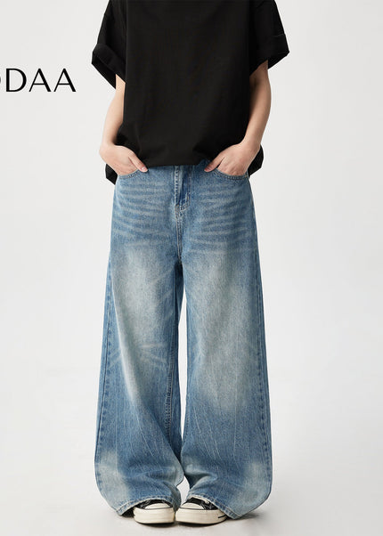 Blue American Retro Wide Leg Jeans for Men and Women - Mid Blue / S - Men’s Jeans