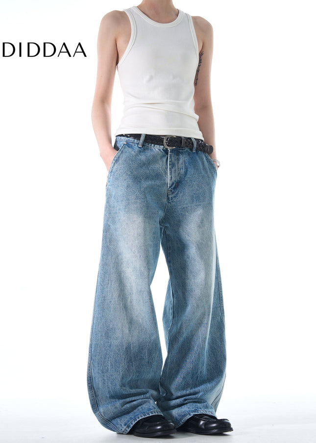 Blue Classic Distressed Wide Leg Jeans for Men and Women - Men’s Jeans