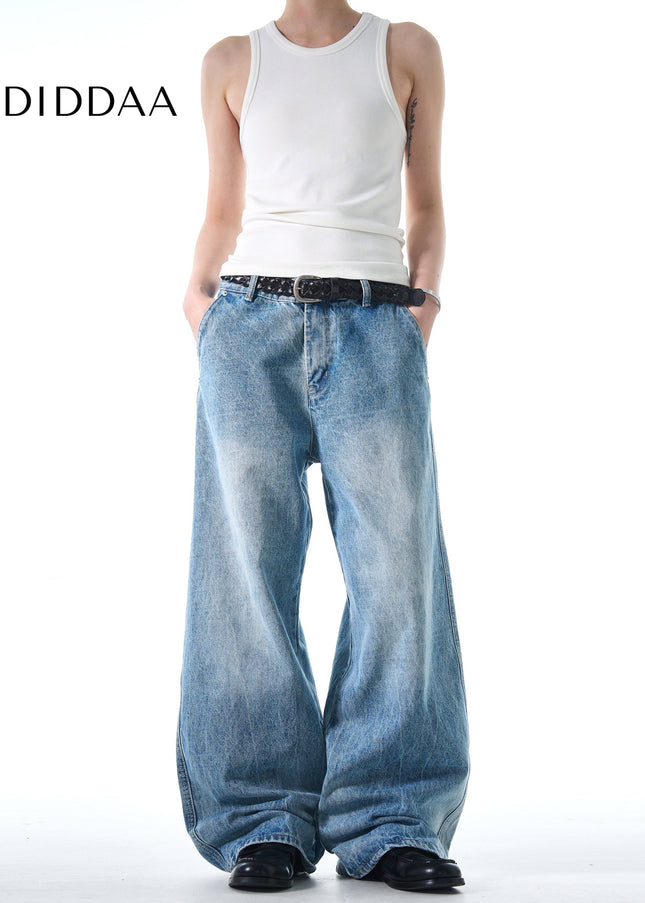 Blue Classic Distressed Wide Leg Jeans for Men and Women - Men’s Jeans
