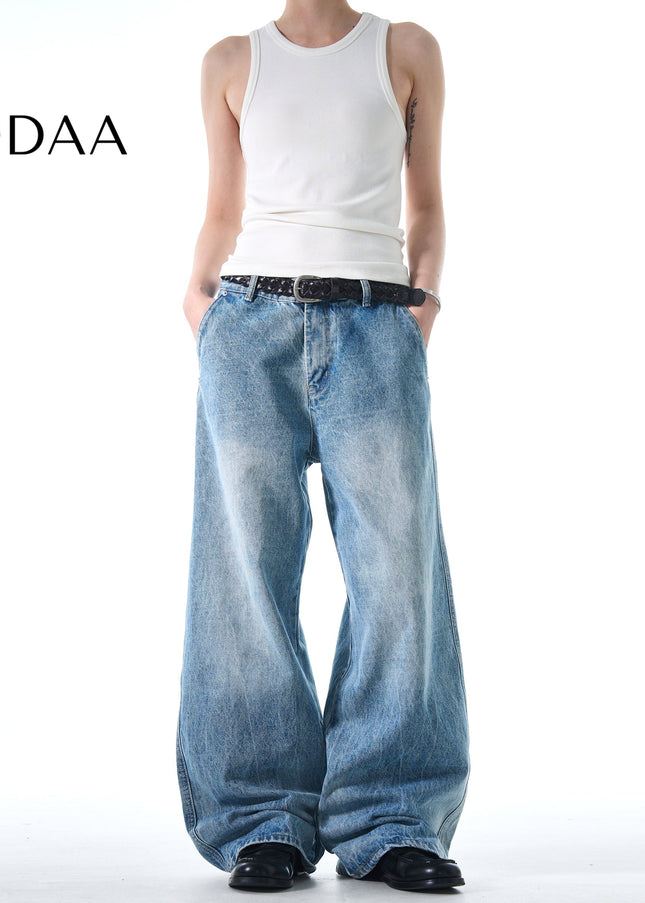Blue Classic Distressed Wide Leg Jeans for Men and Women - S / Blue - Men’s Jeans
