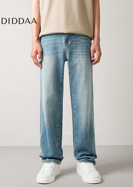 Blue Classic Stretch Straight Jeans for Men Casual Wear - Men’s Jeans