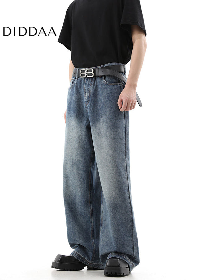 Blue Cleanfit Loose Wide-Leg Casual Jeans for Men - Men’s Jeans