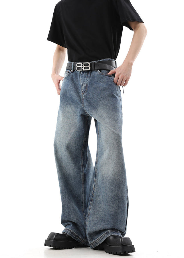 Blue Cleanfit Loose Wide-Leg Casual Jeans for Men - Men’s Jeans