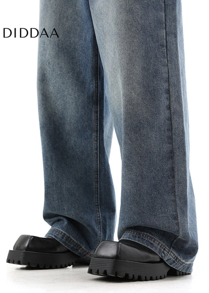 Blue Cleanfit Loose Wide-Leg Casual Jeans for Men - Men’s Jeans