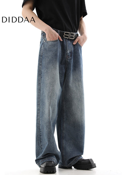 Blue Cleanfit Loose Wide-Leg Casual Jeans for Men - Men’s Jeans