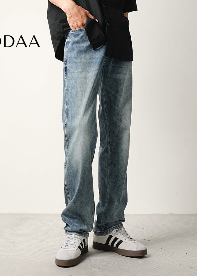 Blue Cloud Wash Loose Straight-Leg Jeans for Men - 28 / Dark Blue - Men’s Jeans