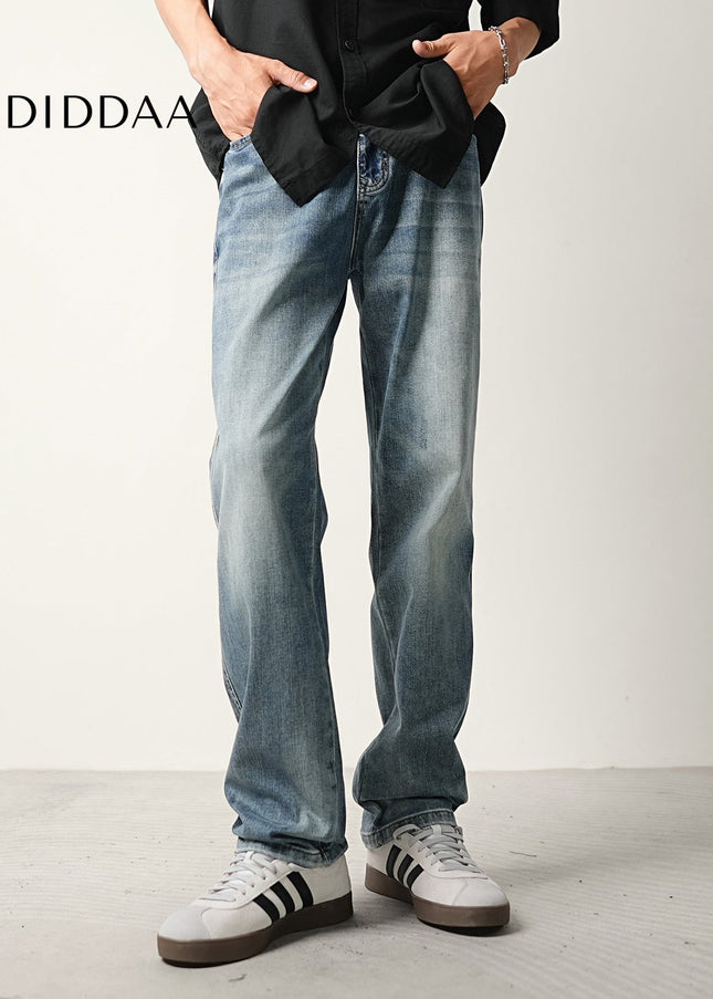 Blue Cloud Wash Loose Straight-Leg Jeans for Men - Men’s Jeans