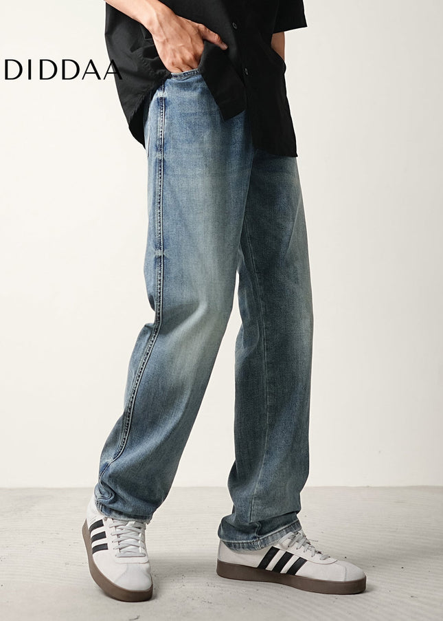 Blue Cloud Wash Loose Straight-Leg Jeans for Men - Men’s Jeans