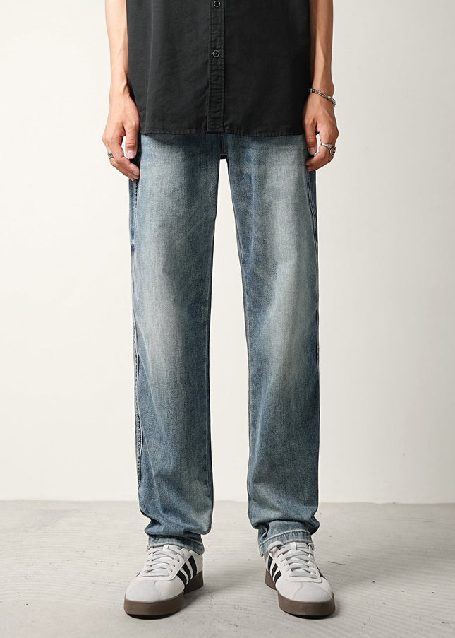 Blue Cloud Wash Loose Straight-Leg Jeans for Men - Men’s Jeans