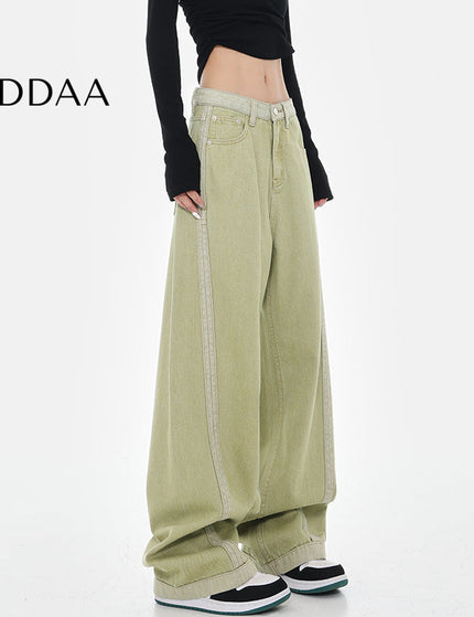 Blue Contrasting Stitched Extended Straight-Leg Jeans - S / Green - Women’s Jeans