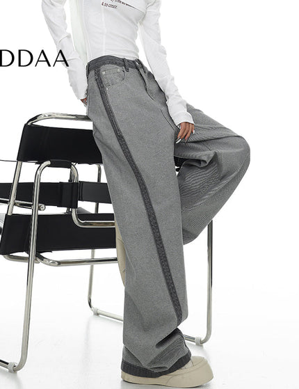 Blue Contrasting Stitched Extended Straight-Leg Jeans - S / Grey - Women’s Jeans