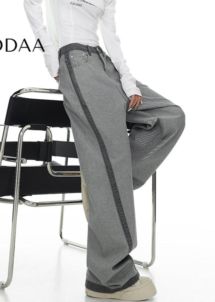 Blue Contrasting Stitched Extended Straight-Leg Jeans - S / Grey - Women’s Jeans