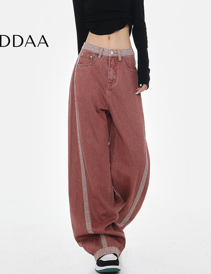 Blue Contrasting Stitched Extended Straight-Leg Jeans - S / Red - Women’s Jeans