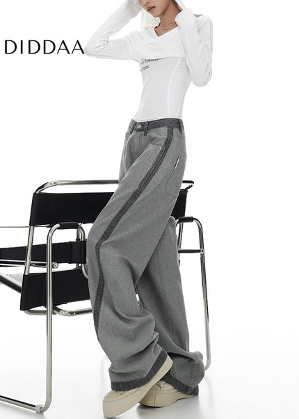 Blue Contrasting Stitched Extended Straight-Leg Jeans - Women’s Jeans