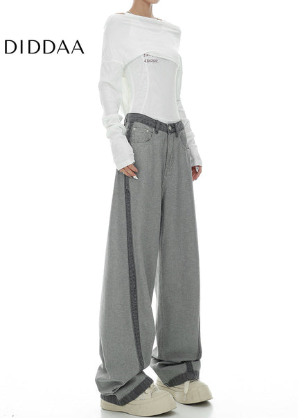 Blue Contrasting Stitched Extended Straight-Leg Jeans - Women’s Jeans