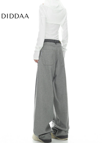 Blue Contrasting Stitched Extended Straight-Leg Jeans - Women’s Jeans