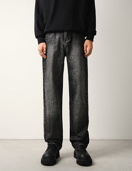 Blue Crushed Wash Stretch Straight Jeans Men’s Trend Pants - 28 / Dark Grey - Men’s Jeans