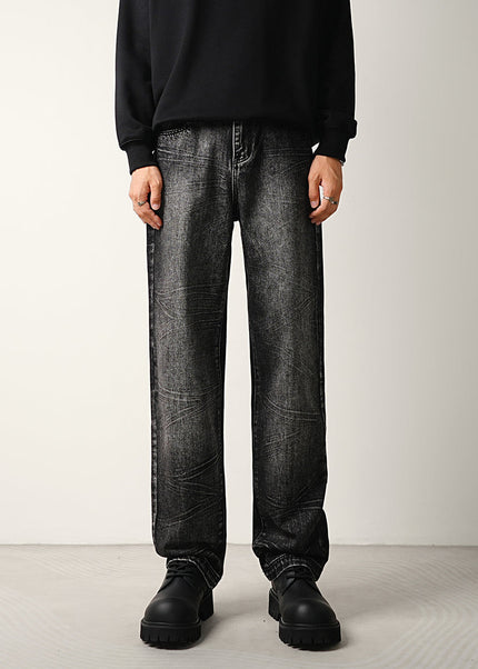 Blue Crushed Wash Stretch Straight Jeans Men’s Trend Pants - 28 / Dark Grey - Men’s Jeans