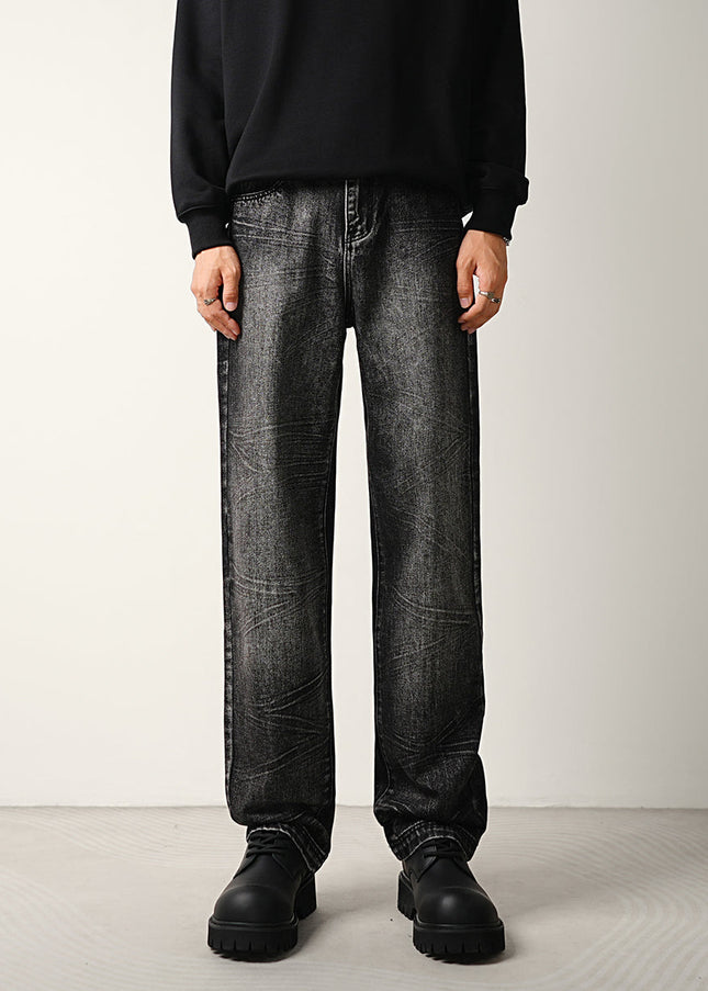 Blue Crushed Wash Stretch Straight Jeans Men’s Trend Pants - 28 / Dark Grey - Men’s Jeans