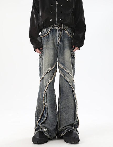 Blue Deconstructed Bootcut Jeans with Raw Edge Stitching - S / Vintage Blue - Men’s Jeans