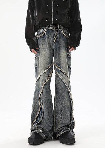 Blue Deconstructed Bootcut Jeans with Raw Edge Stitching - S / Vintage Blue - Men’s Jeans