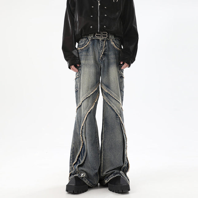 Blue Deconstructed Bootcut Jeans with Raw Edge Stitching - S / Vintage Blue - Men’s Jeans